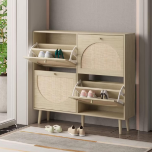 2-Tier Rattan Shoe Cabinet with 4 Flip Drawers