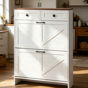 White Shoe Cabinet with 2 Flip Drawers, Anti-Tipping Device