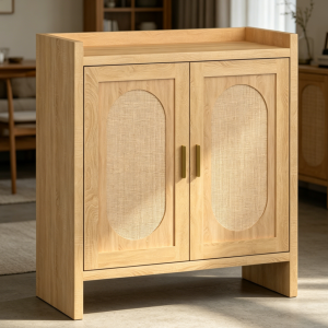 5-Tier Rattan Brown Shoe Cabinet with 2 Doors