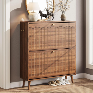 9.45 cm Slim Arched Fluted Shoe Cabinet, Classic Walnut