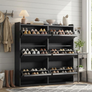 6 Flip Drawer Narrow Shoe Cabinet, Adjustable Removable Shelves