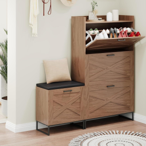 3 Flip Drawer Shoe Cabinet with Bench for Entryway