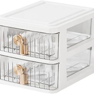 2-Drawer Desktop Organizer with Open Tray Top,Plastic Drawer Storage Container for Stationery Art Craft Supplies,13.5 * 17.5 * 12cm white