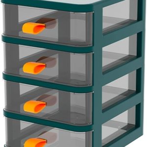Plastic Storage,dark green Bathroom Makeup Organizer with Wide Clear Drawers Tabletop Drawer Organizer for Desk,Easily Assemble for Fridge,Bathroom,Cabinet 4 layers