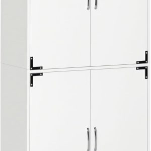 Industrial Kitchen Pantry Cabinet with 4 Doors and Storage Shelves, Freestanding Storage Cabinet, White