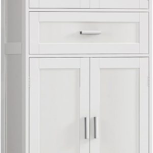 Bathroom Storage Cabinet with Adjustable Shelf & Large Drawer, Tall Storage Cabinet with 4 Doors, Kitchen Pantry Storage Cabinets, for Living Room, Dining Room, Home Office, Entryway, White