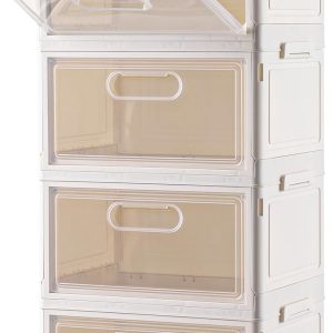 4-Tier Stackable Storage Bins with Lid, 23QT Storage Containers,Clear Foldable Plastic Drawer Storage on Wheels,Closet Organizers and Storage for Living Room,Bedroom,Office,Dorm