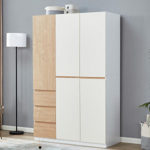 Armoire Wardrobe Closet with 3 Doors Wooden Bedroom Armoires Clothes, Wood Wardrobe Closets Storage Cabinet with Hanging Rod Shelves Drawers Closets