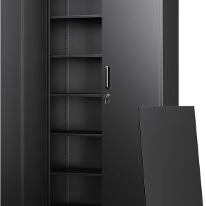 Metal Storage Cabinets with Lock Doors,Tall Locker Organizer Steel Garage Cabinets, 5 Adjustable Layers Shelves for Home, Office, Warehouse,Tool,Industrial(Black)