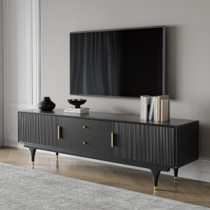 70.87 inch Black TV Stands for Living Room, Mid Century Modern Entertainment Center, TV Console with Storage, Fully Assembled