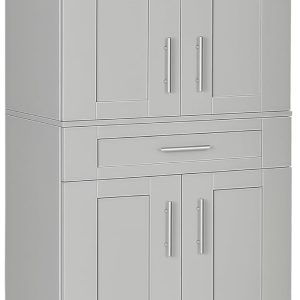 72" Kitchen Pantry Cabinet, Freestanding Tall Storage Cabinet with 4 Doors, Drawer and 3 Adjustable Shelves for Dining Room, Gray