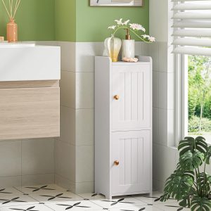 Bathroom Storage Cabinet, Small Bathroom Cabinet with 2 Doors & Adjustable Shelf, Narrow Toilet Paper Cabinet for Small Spaces, White, 7.9" D x 9.8" W x 29.5" H