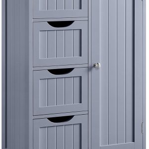 Bathroom Floor Cabinet, Freestanding Storage Organizer Unit Kitchen Cupboard W/ 4 Drawers & Adjustable Shelves, Using for Kitchen/Bathroom, Gray