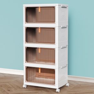 4 Tier Plastic Storage Bins and Boxes Organizer - Stackable with Lids for Bedroom, Living Room, Office - Foldable Containers