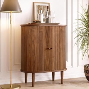 28'' Bar Cabinet with Storage - Coffee and Wine Bar Buffet Cabinet with Sliding Doors and Adjustable Shelves. Sideboard Storage Cabinet, Dining Room Cabinet for Kitchen and Living Room (Walnut)